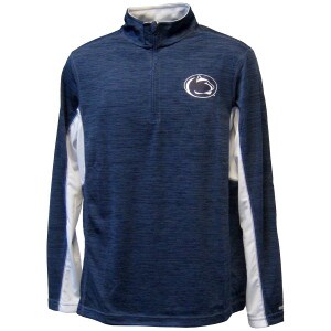 navy long sleeve 1/4 zip with half white sleeves and Penn State Athletic Logo on left chest
